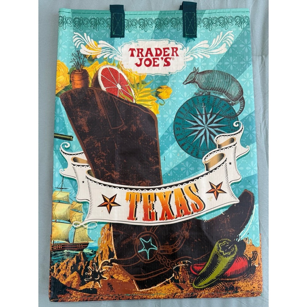 Trader Joe's Texas Reusable Tote Bag Western‎ Cowboy Boot Design (2025)